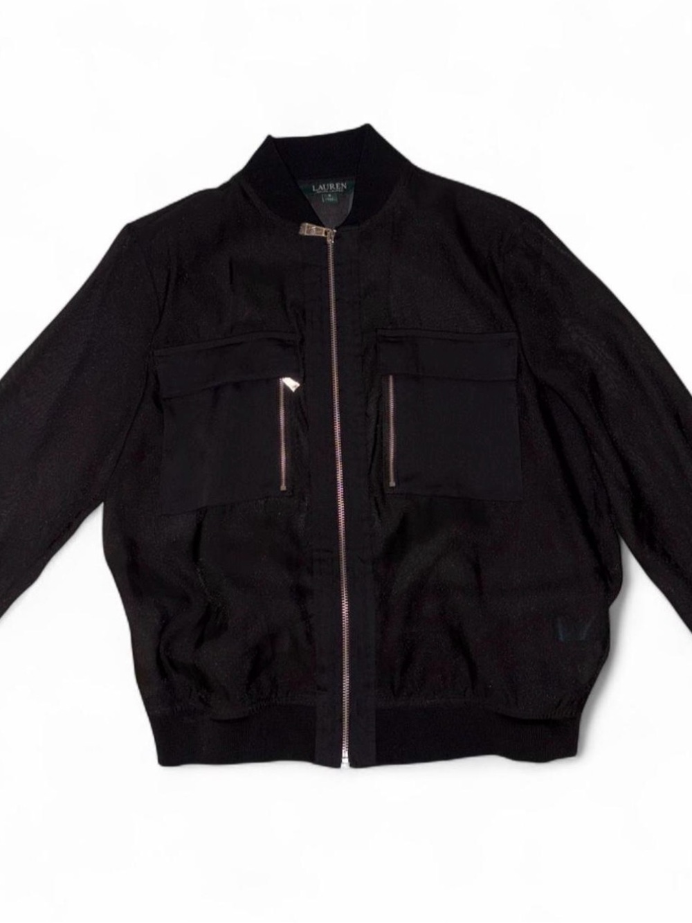 Lauren Ralph Lauren Black Bomber See Through Jacket with Front Pockets